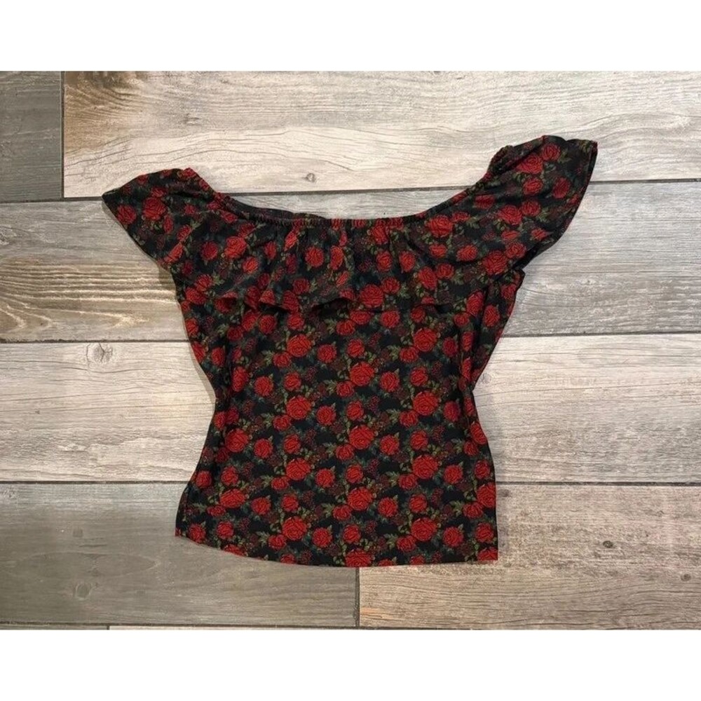 RT Black Rose Ruffle Off The Shoulder Top